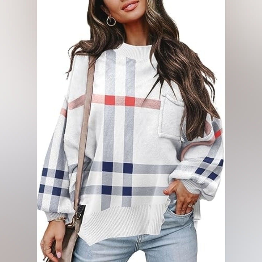 Stylish Plaid Sweater Disamer Boutique Style XL